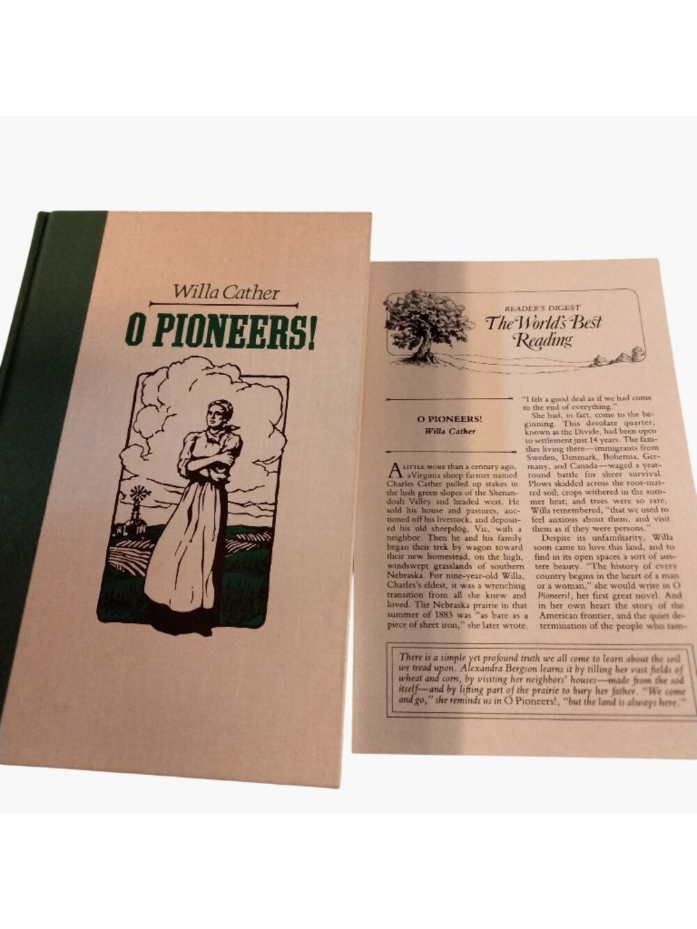 Willa Cather O Pioneers Readers Digest Hardcover Book and Pamphlet